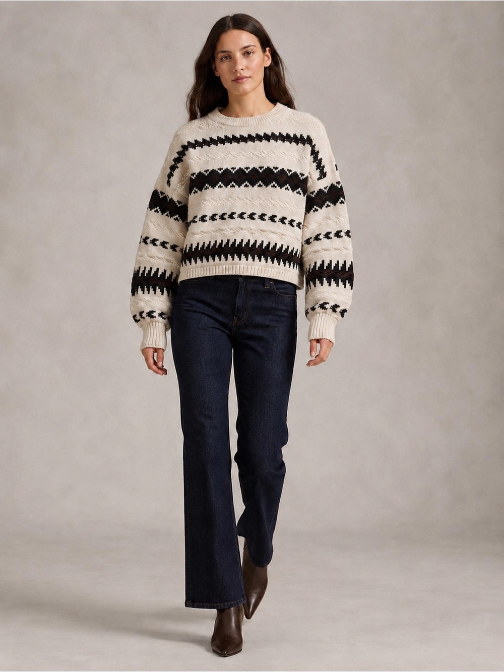 Authentic Polo Ralph Lauren Cotton/Linen Geometric Jacquard Knit Cropped Sweater - Picture 3 of 13